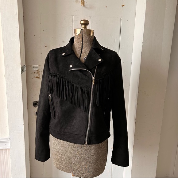 Chartou Faux Suede Fringe Cropped Moto Jacket - Picture 5 of 15